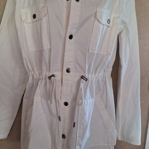 White Button-Up Jacket with Drawstring Waist